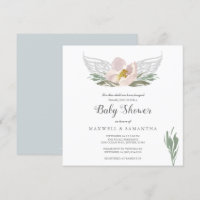 Peach Watercolor Florals Angel Wings Baby Shower