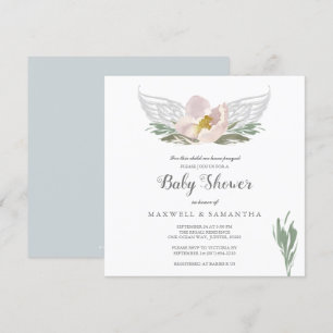 Invitación Peach Watercolor Florals Angel Wings Baby Shower