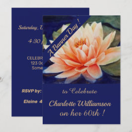 Invitación Peach Waterlily Watercolor Floral Cumpleaños