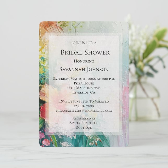 Invitación Peach White Hibiscus Floral Bridal Shower (Anverso de pie)