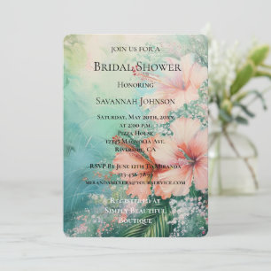 Invitación Peach White Hibiscus Floral Bridal Shower