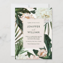 Peach White Peonies and Green Leaves Boda Floral