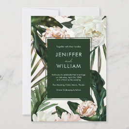 Invitación Peach White Peonies and Green Leaves Boda Floral