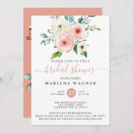 Invitación Peach White Watercolor Floral Brillante Invita