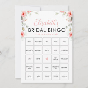 Invitación Peach Wildflowers Bingo Bridal Shower Game Card