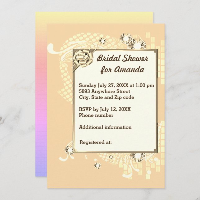 Invitación Peach with Frame & Diamonds Image Bridal Shower (Anverso / Reverso)