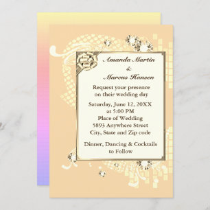 Invitación Peach with Frame & Diamonds Image Wedding Invite