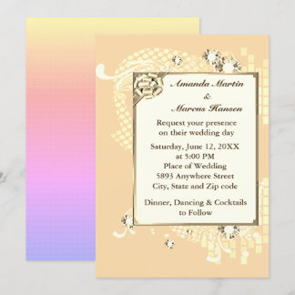 Invitación Peach with Frame & Diamonds Image Wedding Invite