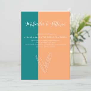 Invitación Peach y boda Verde azulado