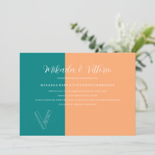 Invitación Peach y boda Verde azulado