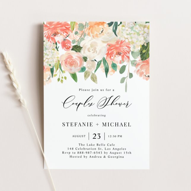 Invitación Peach y Flores de Marfil Ducha Parejas (Subido por el creador)