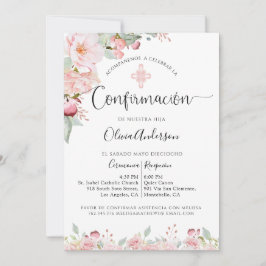 Invitación Peach y Mint Floral de confirmación en español