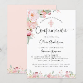 Invitación Peach y Mint Floral de confirmación en español