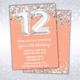 Invitación Peach y Silver 12º cumpleaños