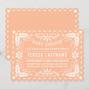 Invitación Peach y white papel picante bebé ducha de niña