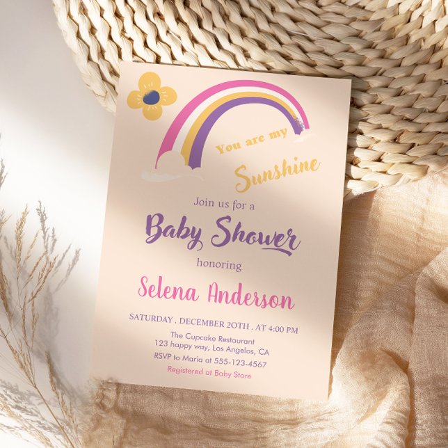 Invitación Peach "You Are My Sunshine" Rainbow Baby Shower (Subido por el creador)