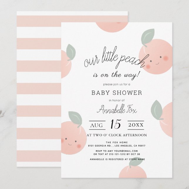 Invitación Peaches y cream Cute Kawaii Baby Shower (Anverso / Reverso)