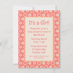 Invitación Peaches y Cream Flor Bebé Chica Ducha