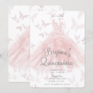 Invitación Peachic Mariposa Rosa Dance Dress Quinceañera