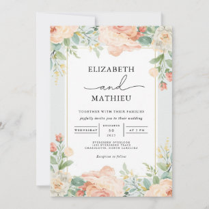 Invitación Peachy Floral Flourish Boda