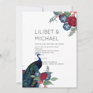 Invitación Peacock Blue Burgundy Winter Fall Wedding Budget