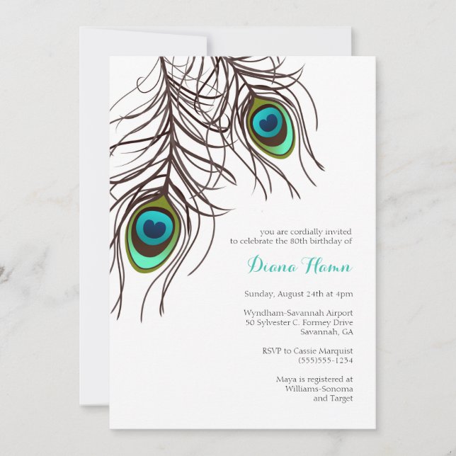 Invitación PEACOCK - Boda, cumpleaños y más (Anverso)