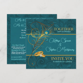 Invitación Peacock con Boda Verde azulado de acentos de oro