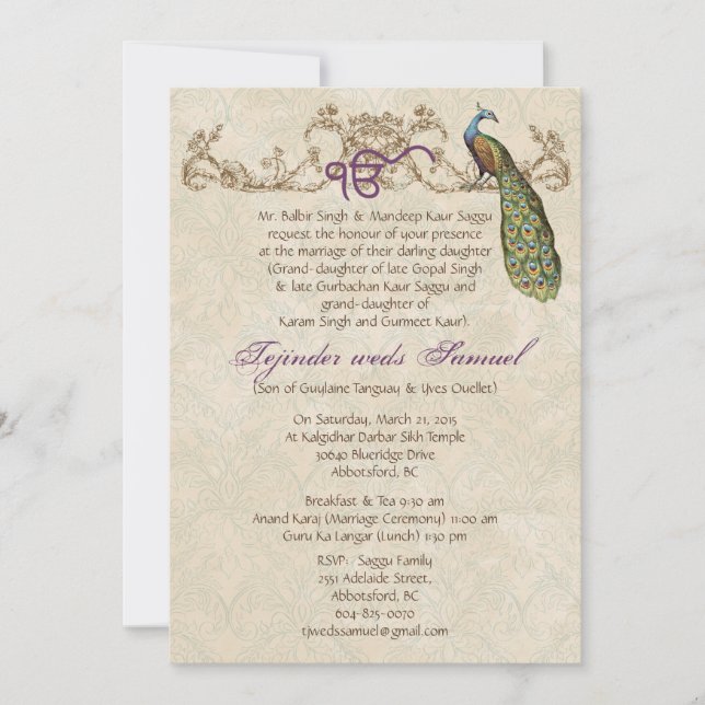 Invitación Peacock de época (Anverso)