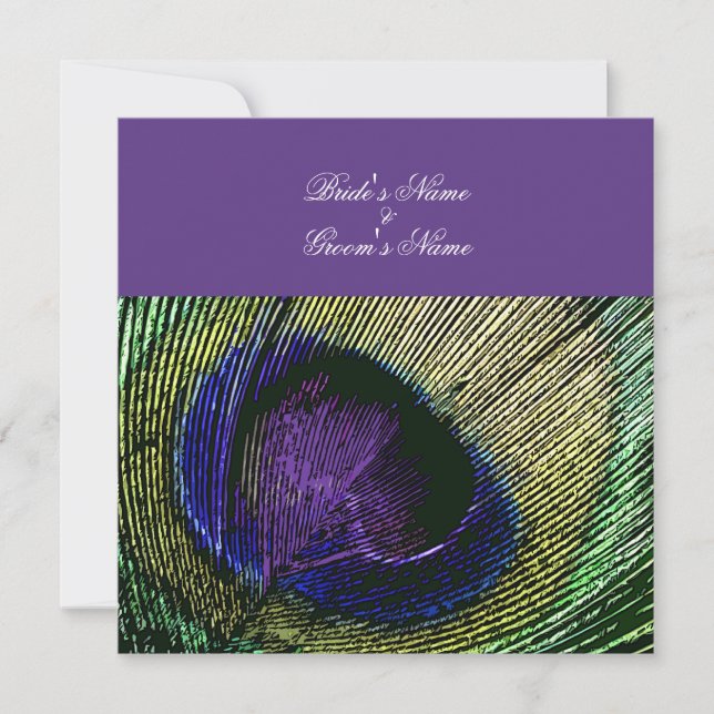 Invitación Peacock en el tema del boda púrpura - Crea tu prop (Anverso)
