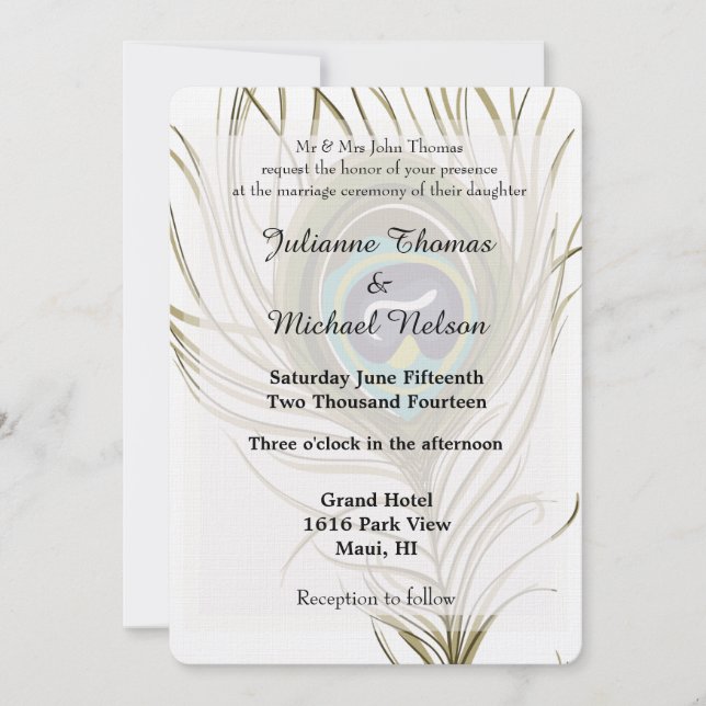 Invitación Peacock Feather Boda (Anverso)