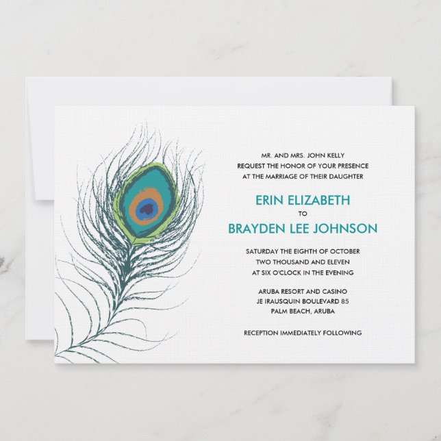 Invitación Peacock Feather Boda (Anverso)