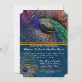 Invitación Peacock Feather Elegant Gold Winter Wedding Invit