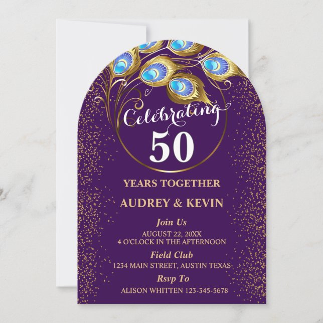 Invitación Peacock Feathers 50 aniversario Boda (Anverso)