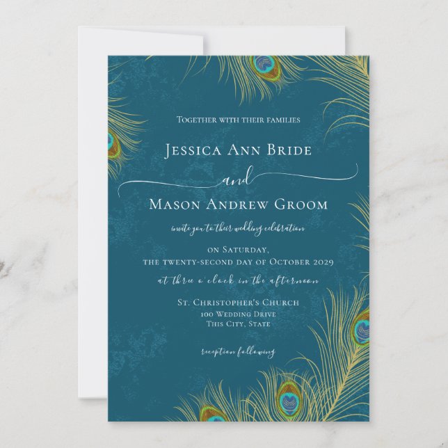 Invitación Peacock Feathers Boda (Anverso)