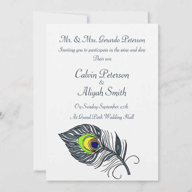 Invitación Peacock Feathers Boda (Anverso)