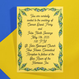 Invitación Peacock Feathers Boda Amarillo