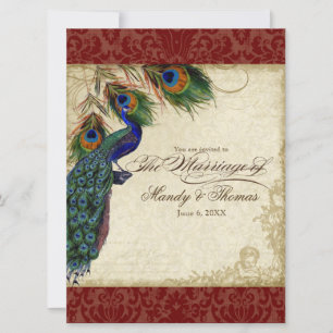 Invitación Peacock & Feathers Bodas Formales Invitan al Rojo