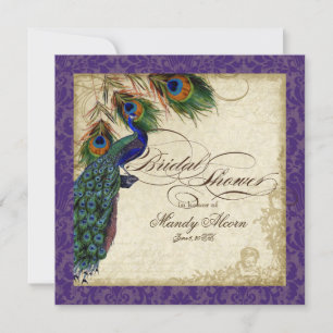 Invitación Peacock & Feathers Bridal Shower Invitan a Purple