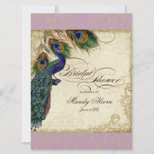 Invitación Peacock & Feathers Ducha Bridal Invitan a Lavanda