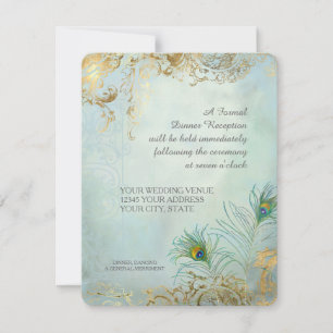 Invitación Peacock Feathers Elegante Boda Recepción de cena