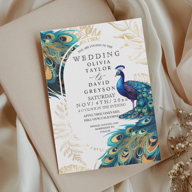Invitación Peacock Feathers Flora Boda (Subido por el creador)