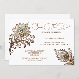 Invitación Peacock feathers henna inspiró fecha de guardar