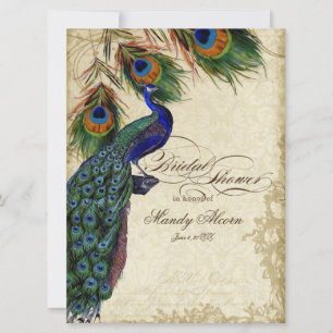 Invitación Peacock & Feathers Noche Ducha Té Stainded Card