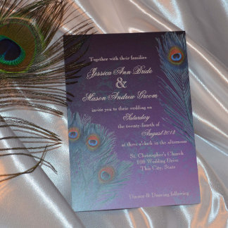 Invitación Peacock Feathers Purple Boda