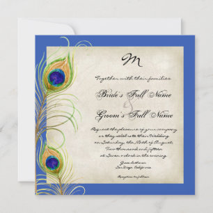 Invitación Peacock Feathers Royal Blue Wedding Invita