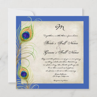 Invitación Peacock Feathers Royal Blue Wedding Invita
