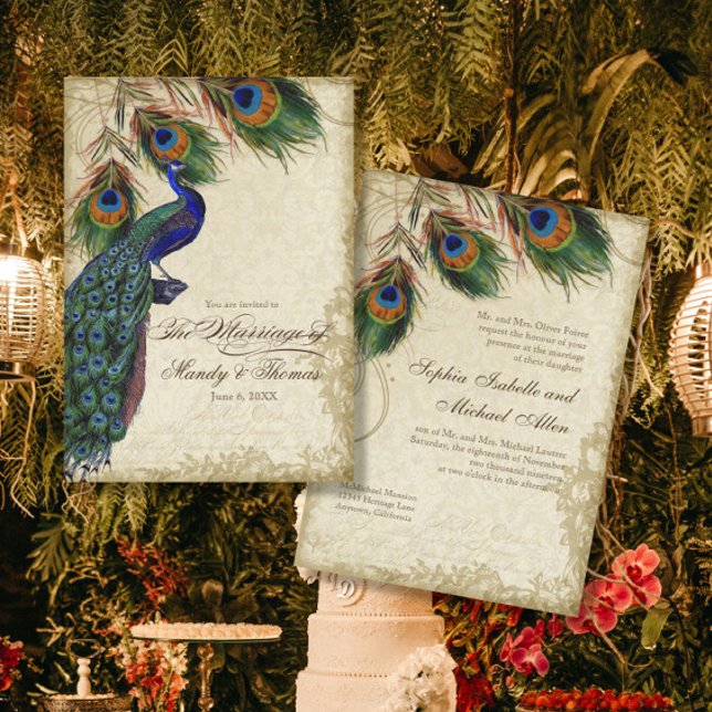 Invitación Peacock & Feathers Tea Boda formal mantenida (Subido por el creador)