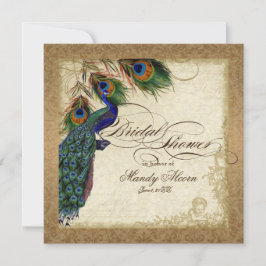 Invitación Peacock & Feathers Viñage Gold Damask Scrowork
