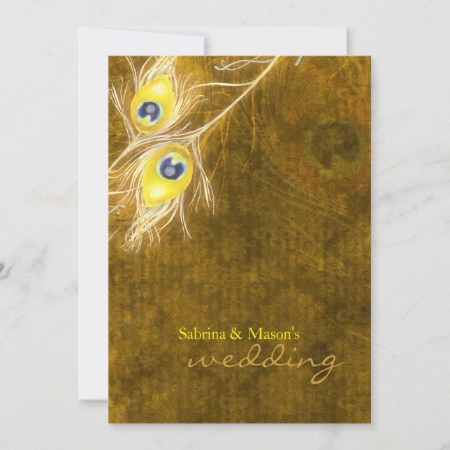 Invitación Peacock Fees Rustic Fall Brown Boda (Anverso)
