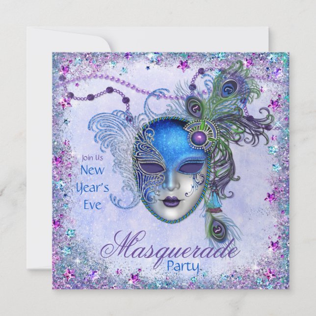 Invitación Peacock Fiesta de Masquerade Año Nuevo (Anverso)
